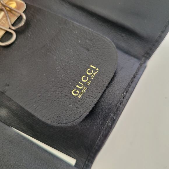 Gucci Bamboo Key Holder Wallet Case Leather Small Unisex Black Trifold - Picture 5 of 10